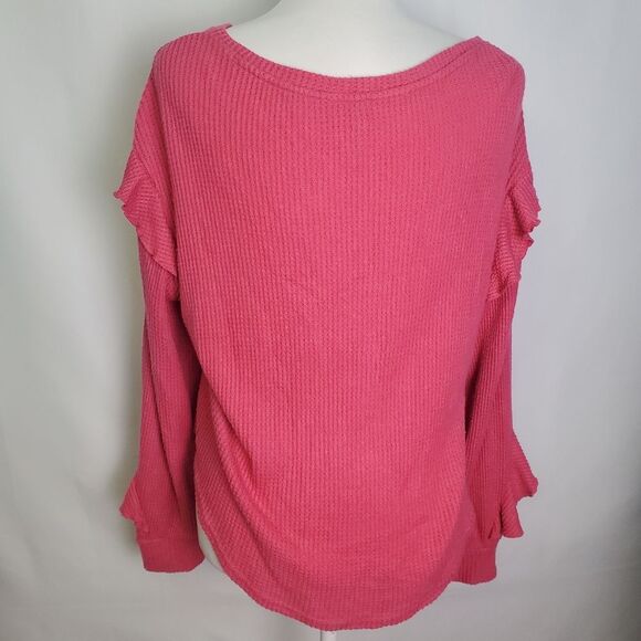 Anthropologie Pilcro Ruffle Sleeve Waffle Knit Sweater Size Medium - Picture 6 of 8